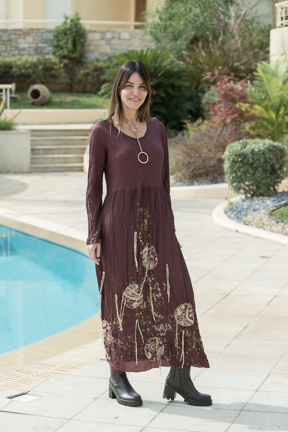 Μπορντό ιταλικό φόρεμα Copa Fashion Άλιμος